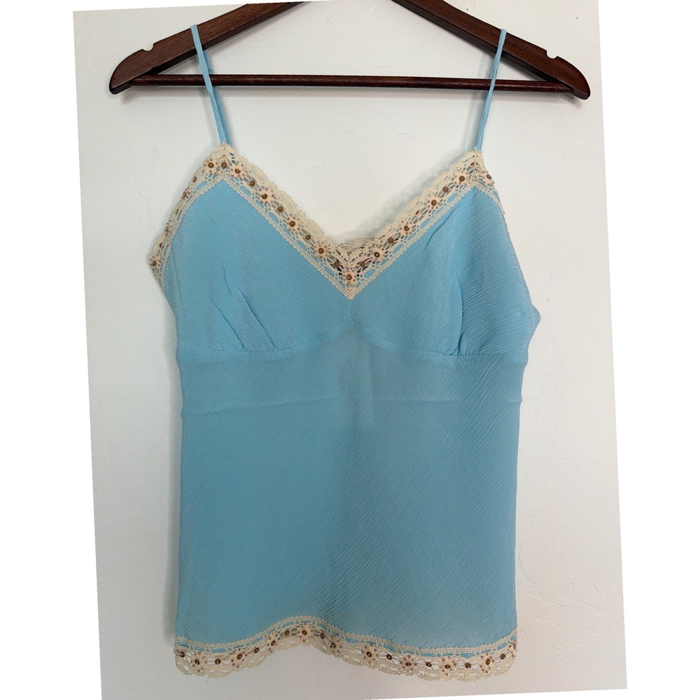 Gold Hawk Silk Lace Camisole Dream Blue Adjustable Strap NWT Medium